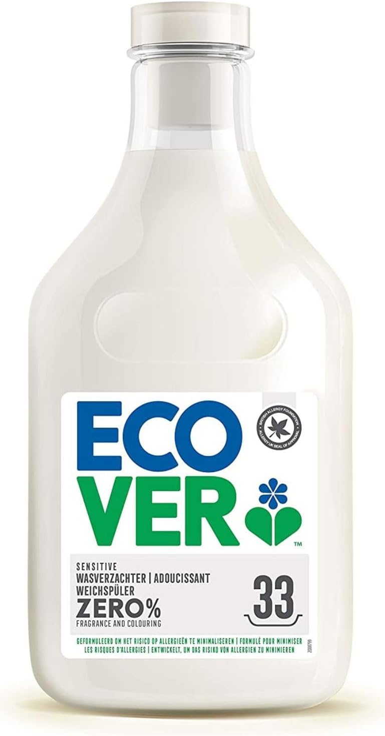 Ecover Zero Sensitive sköljmedel (1 L/33 tvättladdningar), sköljmedel utan doft med växtbaserade ingredienser, Ecover sköljmedel för mjuk tvätt och enkel strykning