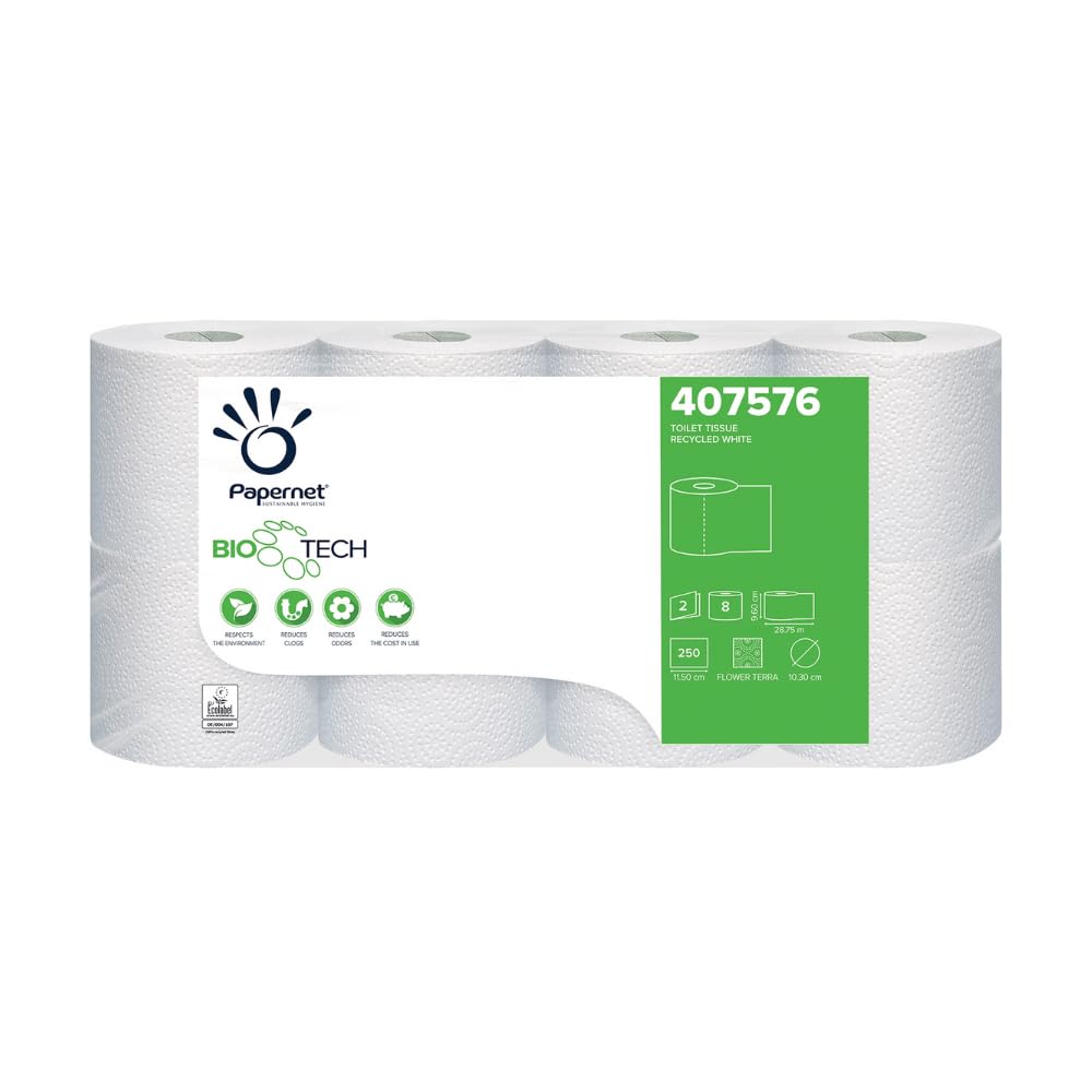Papernet Bio Tech – toalettpapper (407575s), 1 förpackning med 24 rullar av ren cellulosa, bekämpar naturligt patogena bakterier, 2 lager, 180 ark per rulle