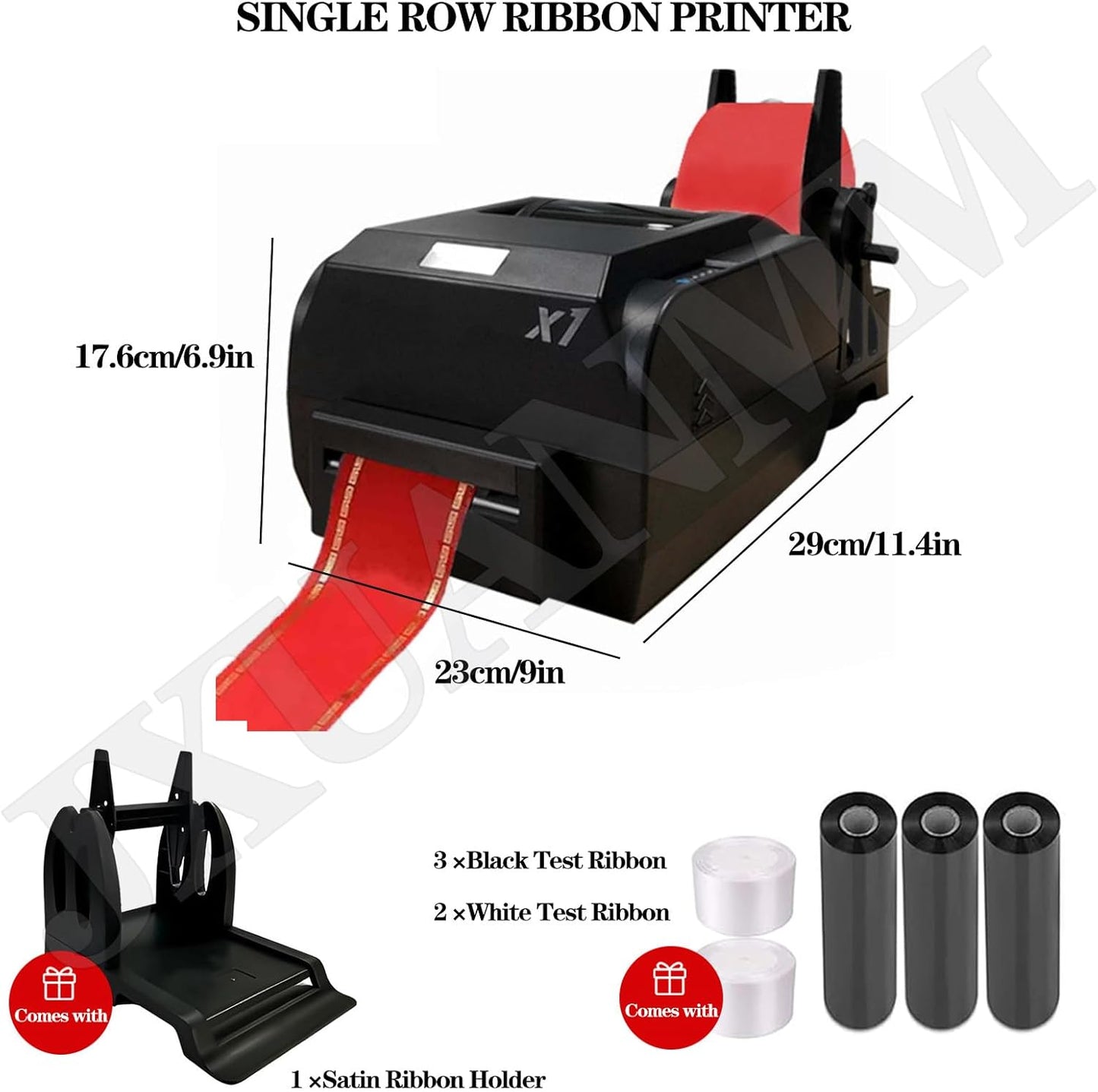 Satinbandsutskriftsmaskin med hållare, 200 dpi digital bandskrivare termisk etikettskrivare foliestämpeltryckmaskin, 150 mm/s, stöder 50+ språk, DIY dekorativt band,SingleRow