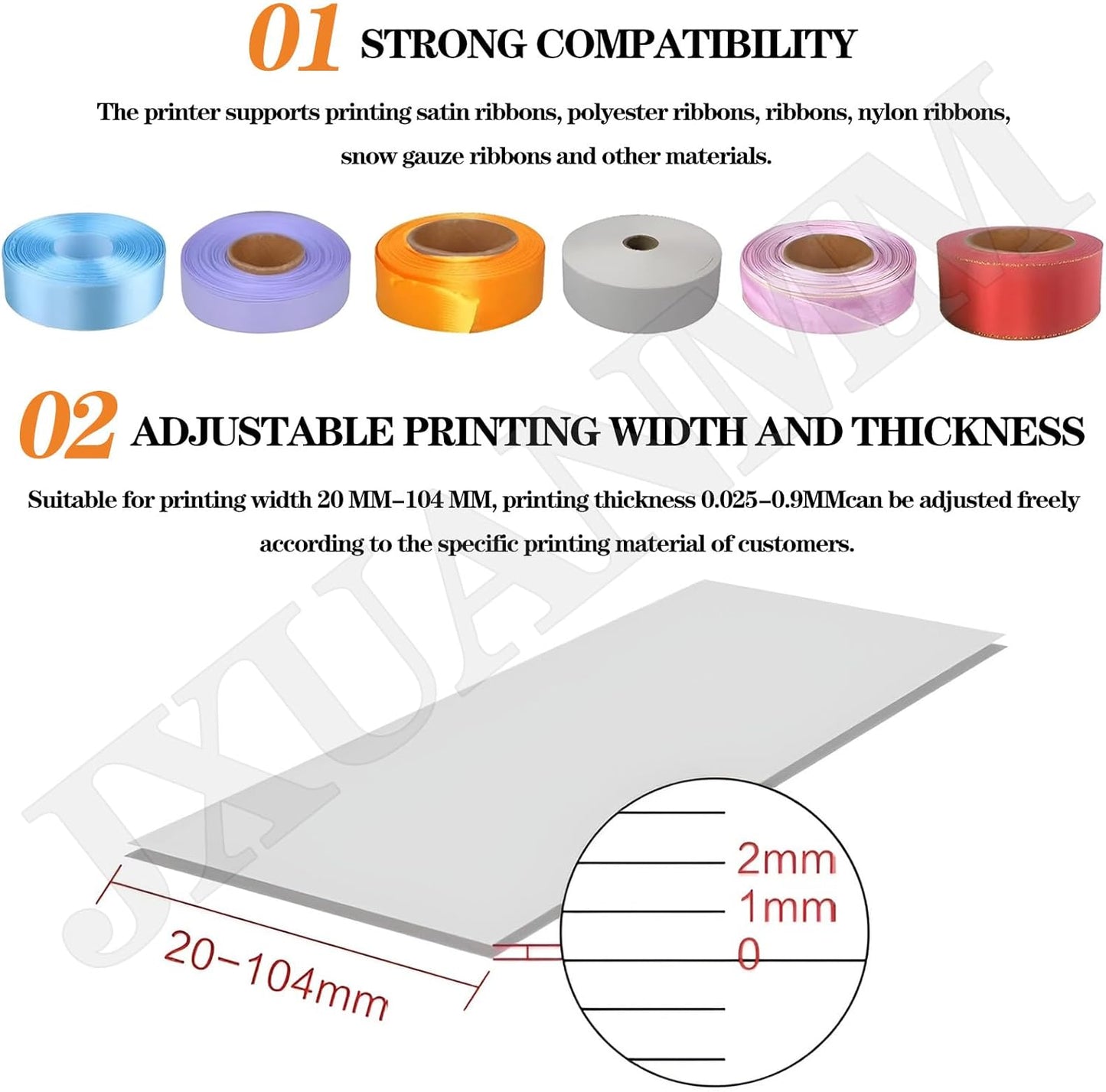 Satinbandsutskriftsmaskin med hållare, 200 dpi digital bandskrivare termisk etikettskrivare foliestämpeltryckmaskin, 150 mm/s, stöder 50+ språk, DIY dekorativt band,SingleRow