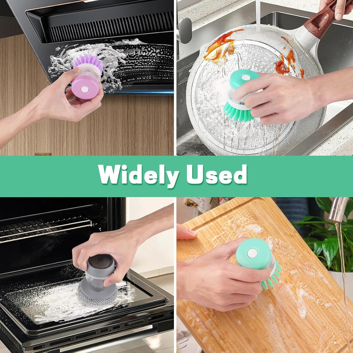 3 st. diskborste med diskmedelsdispenser, 7 x 6 cm multifunktionell rengöringsborste med diskmedelsdispenser innehåller droppbas, 3 färger påfyllbar diskborste för diskbänk, tallrik