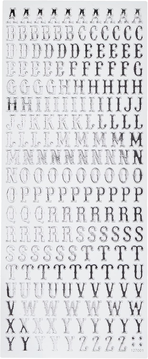anitas Traditionella alfabetet konturklistermärken – silver på vitt, 29,22 x 10,55 x 0,1 cm, ANT 810253