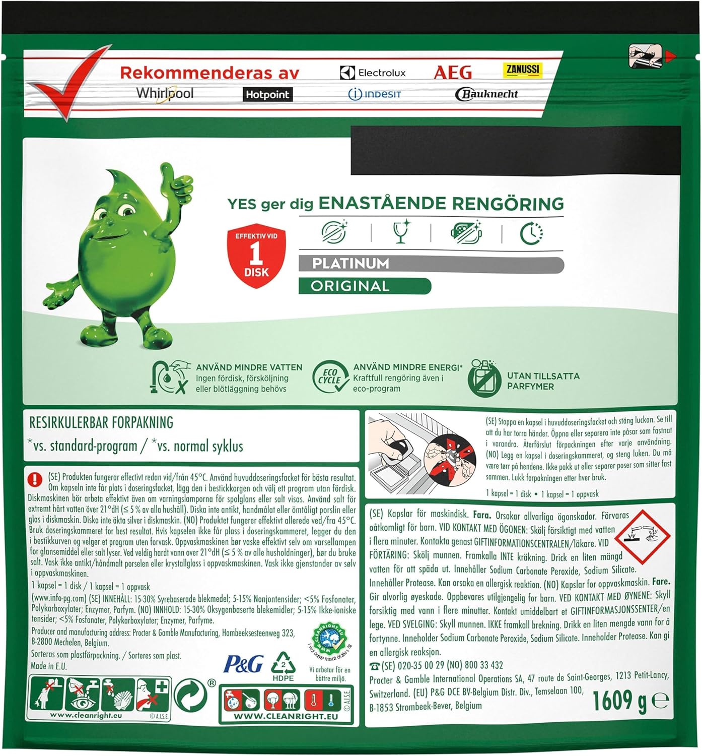 Yes Original All In One Maskindiskmedel, 114 Diskmaskinstabletter, Effektiva Även På Intorkat Fett